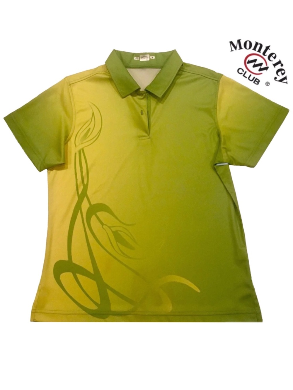 NWT Monterey Club Performance Golf Shirt Polo, Lemon/Lime Swirl, Sz Med Pristine